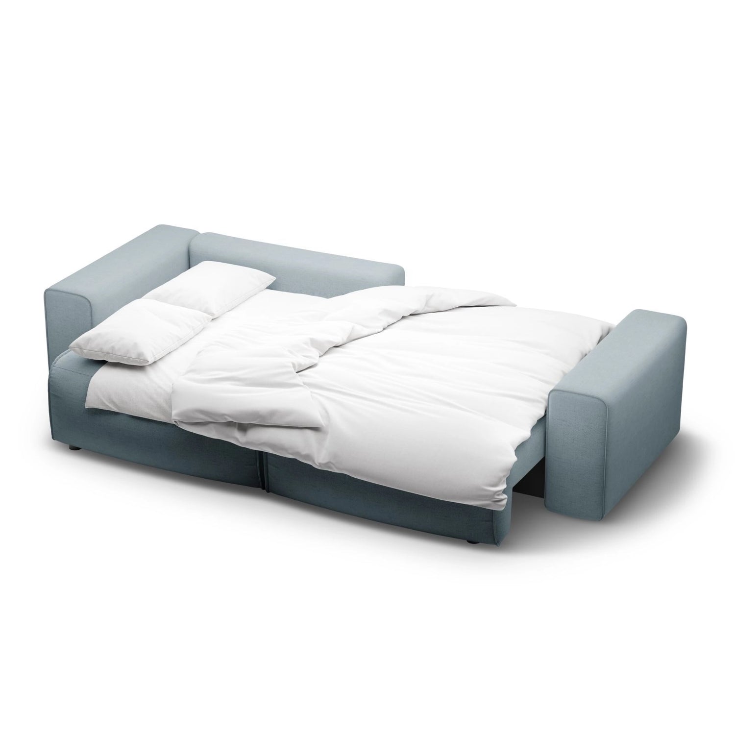 Victor 3-Sitzer Ecksofa, Linke Seite, ausziehbar mit Schlaffunktion und Bettkasten, aus Strukturierter Stoff in Hellblau (Moly 74), 246x148 cm von Micadoni – Bild 7