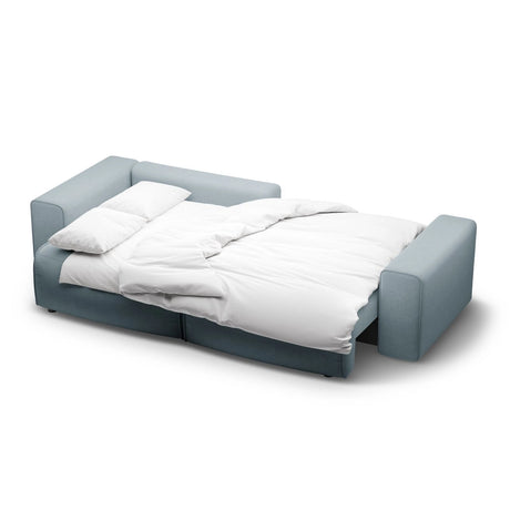 Victor 3-Sitzer Ecksofa, Linke Seite, ausziehbar mit Schlaffunktion und Bettkasten, aus Strukturierter Stoff in Hellblau (Moly 74), 246x148 cm von Micadoni – Bild 7