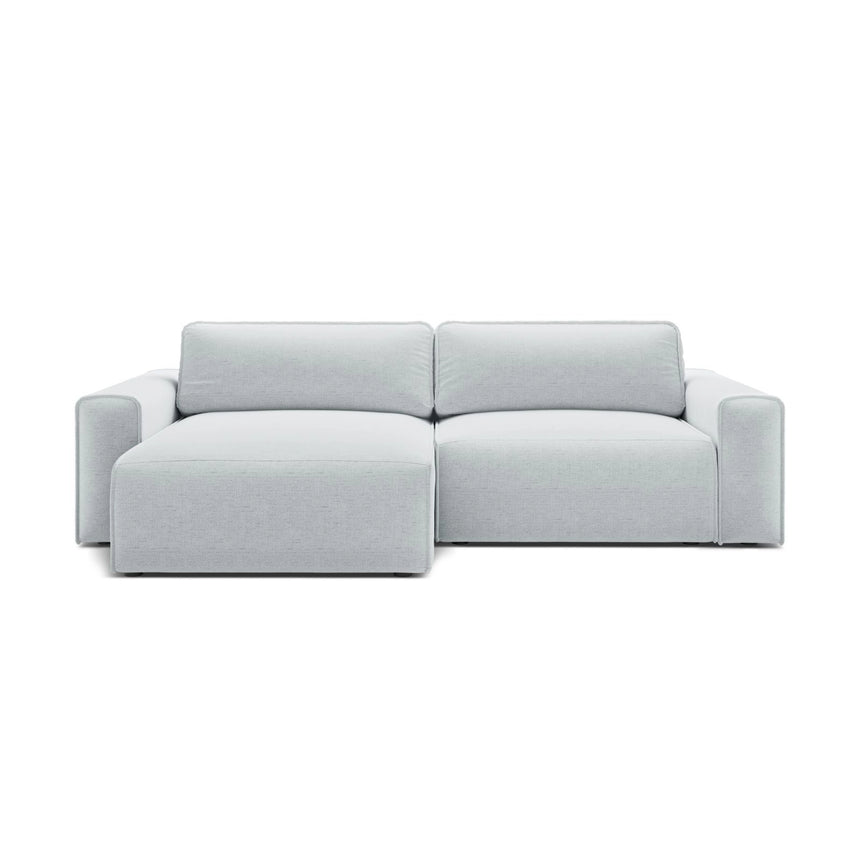 Victor 3-Sitzer Ecksofa, Linke Seite, ausziehbar mit Schlaffunktion und Bettkasten, aus Strukturierter Stoff in Hellgrau (Moly 70), 246x148 cm von Micadoni – Bild 1