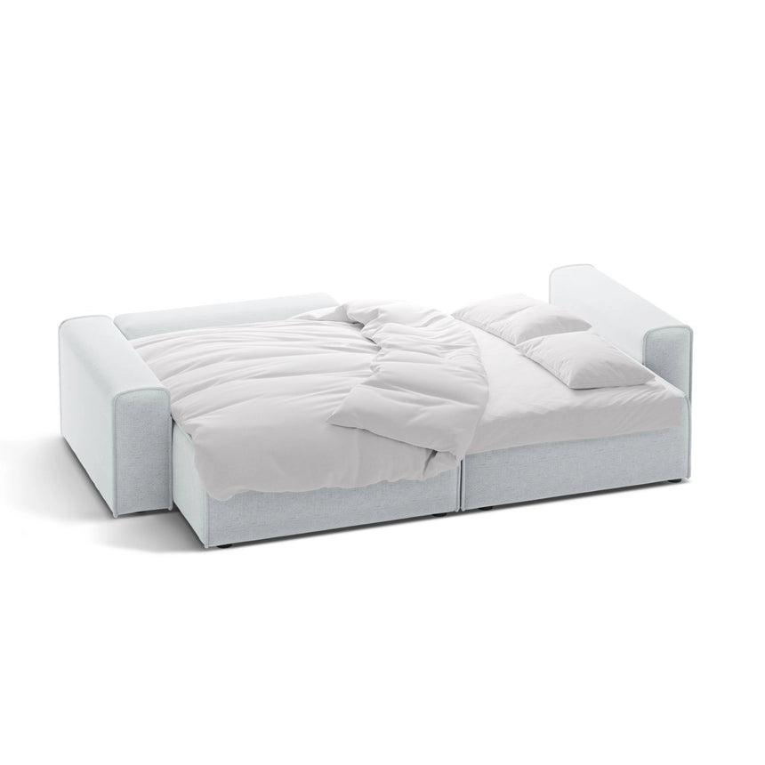 Victor 3-Sitzer Ecksofa, Linke Seite, ausziehbar mit Schlaffunktion und Bettkasten, aus Strukturierter Stoff in Hellgrau (Moly 70), 246x148 cm von Micadoni – Bild 5
