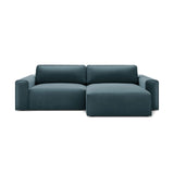 Victor 3-Sitzer Ecksofa, Rechte Seite, ausziehbar mit Schlaffunktion und Bettkasten, aus Samt in Blue (Paris Dark Blue), 246x148 cm von Micadoni – Bild 1