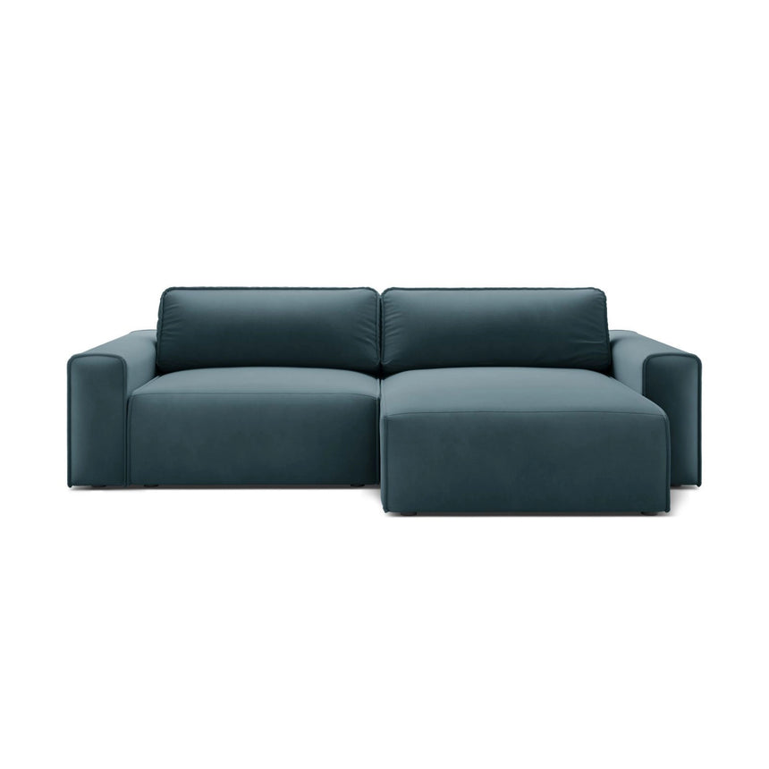 Victor 3-Sitzer Ecksofa, Rechte Seite, ausziehbar mit Schlaffunktion und Bettkasten, aus Samt in Blue (Paris Dark Blue), 246x148 cm von Micadoni – Bild 1