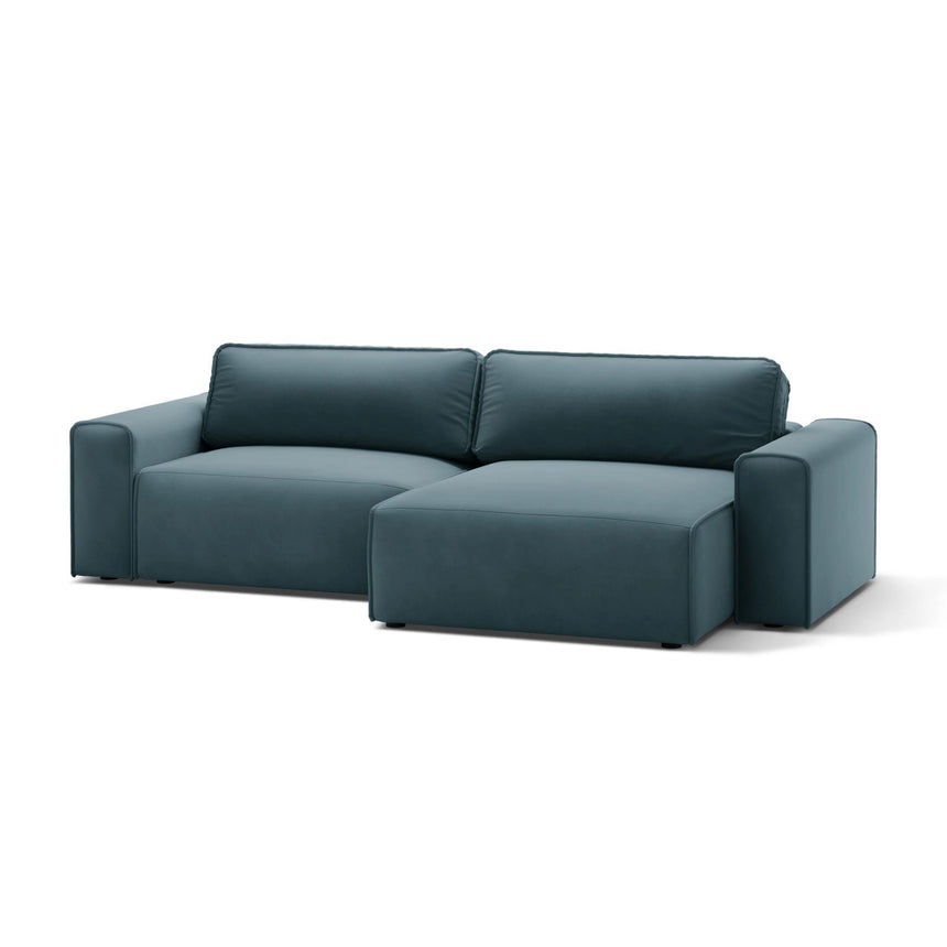 Victor 3-Sitzer Ecksofa, Rechte Seite, ausziehbar mit Schlaffunktion und Bettkasten, aus Samt in Blue (Paris Dark Blue), 246x148 cm von Micadoni – Bild 4