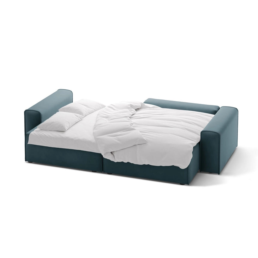Victor 3-Sitzer Ecksofa, Rechte Seite, ausziehbar mit Schlaffunktion und Bettkasten, aus Samt in Blue (Paris Dark Blue), 246x148 cm von Micadoni – Bild 5