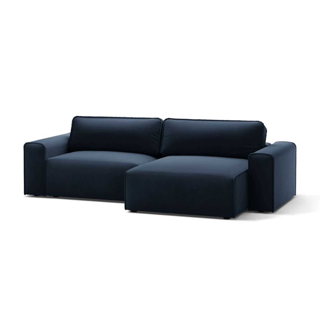 Victor 3-Sitzer Ecksofa, Rechte Seite, ausziehbar mit Schlaffunktion und Bettkasten, aus Samt in Dunkelblau (Paris Deep Blue), 246x148 cm von Micadoni – Bild 4