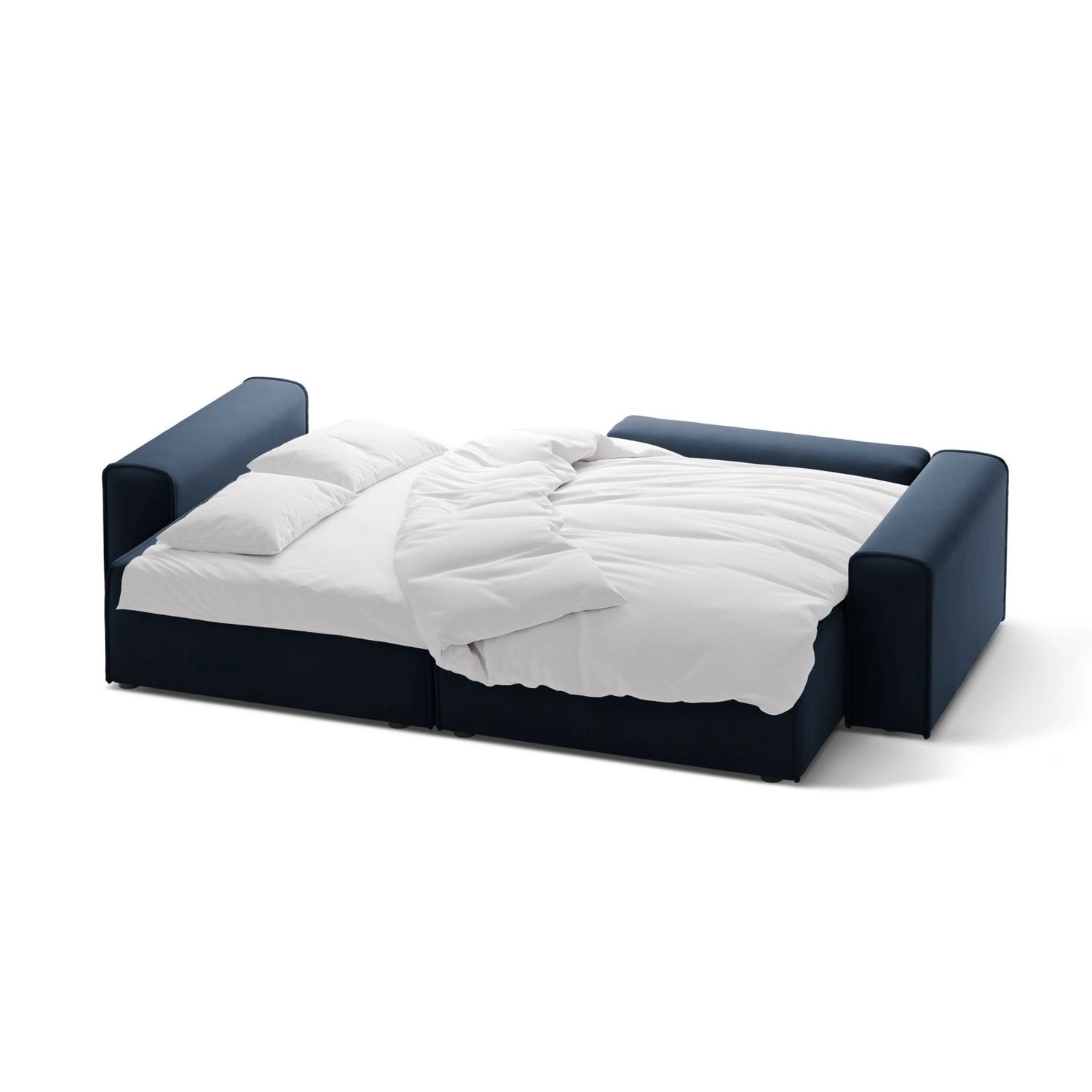 Victor 3-Sitzer Ecksofa, Rechte Seite, ausziehbar mit Schlaffunktion und Bettkasten, aus Samt in Dunkelblau (Paris Deep Blue), 246x148 cm von Micadoni – Bild 5