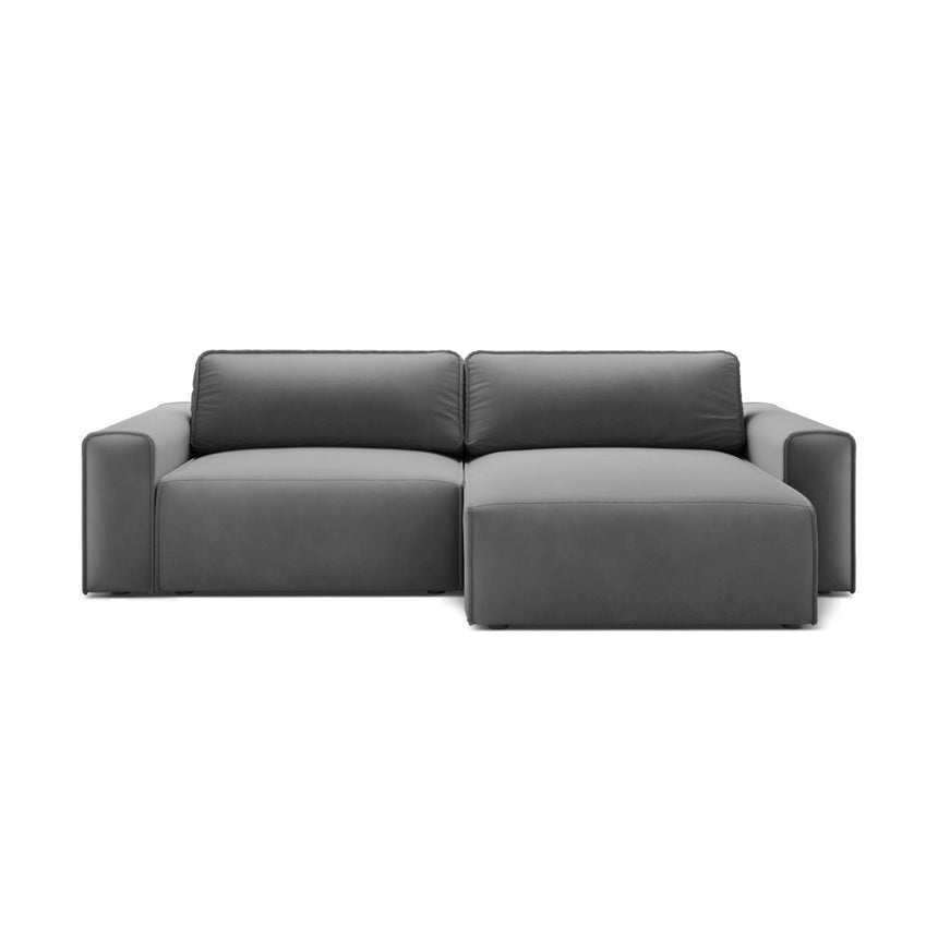 Victor 3-Sitzer Ecksofa, Rechte Seite, ausziehbar mit Schlaffunktion und Bettkasten, aus Samt in Grau (Paris Steel), 246x148 cm von Micadoni – Bild 1