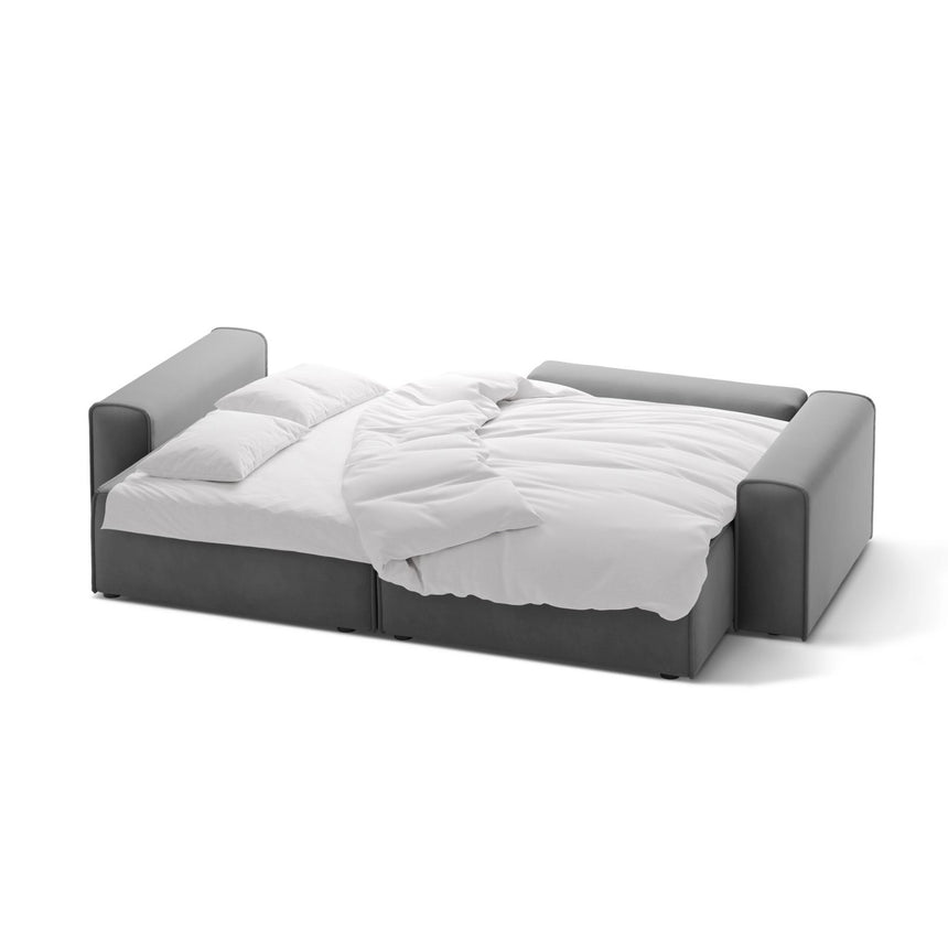 Victor 3-Sitzer Ecksofa, Rechte Seite, ausziehbar mit Schlaffunktion und Bettkasten, aus Samt in Grau (Paris Steel), 246x148 cm von Micadoni – Bild 5