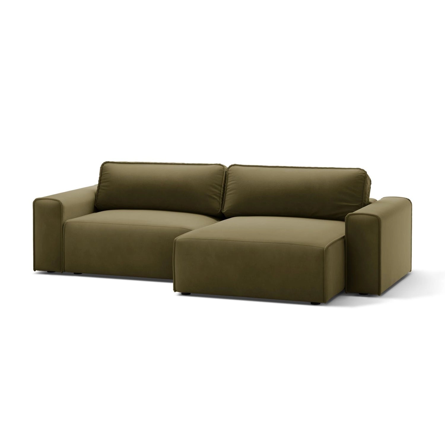 Victor 3-Sitzer Ecksofa, Rechte Seite, ausziehbar mit Schlaffunktion und Bettkasten, aus Samt in Moosgrün meliert (Paris Forest), 246x148 cm von Micadoni – Bild 4