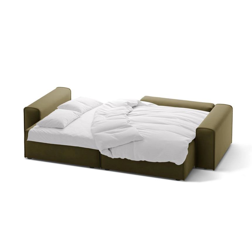 Victor 3-Sitzer Ecksofa, Rechte Seite, ausziehbar mit Schlaffunktion und Bettkasten, aus Samt in Moosgrün meliert (Paris Forest), 246x148 cm von Micadoni – Bild 5