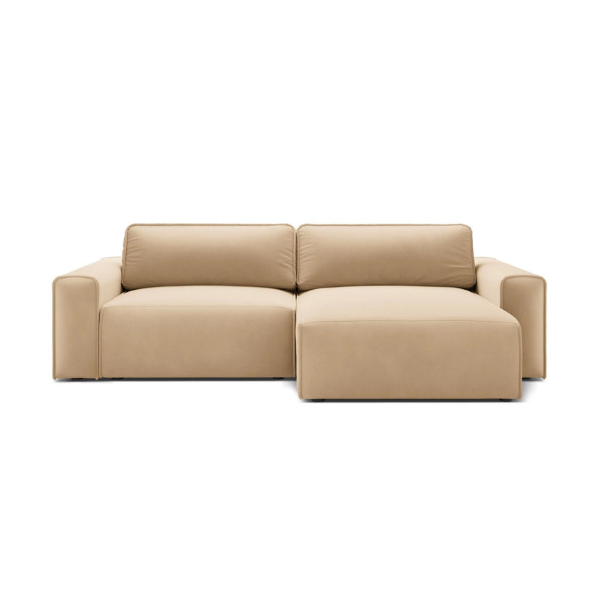 Victor 3-Sitzer Ecksofa, Rechte Seite, ausziehbar mit Schlaffunktion und Bettkasten, aus Samt in Nude (Paris Beige), 246x148 cm von Micadoni – Bild 1