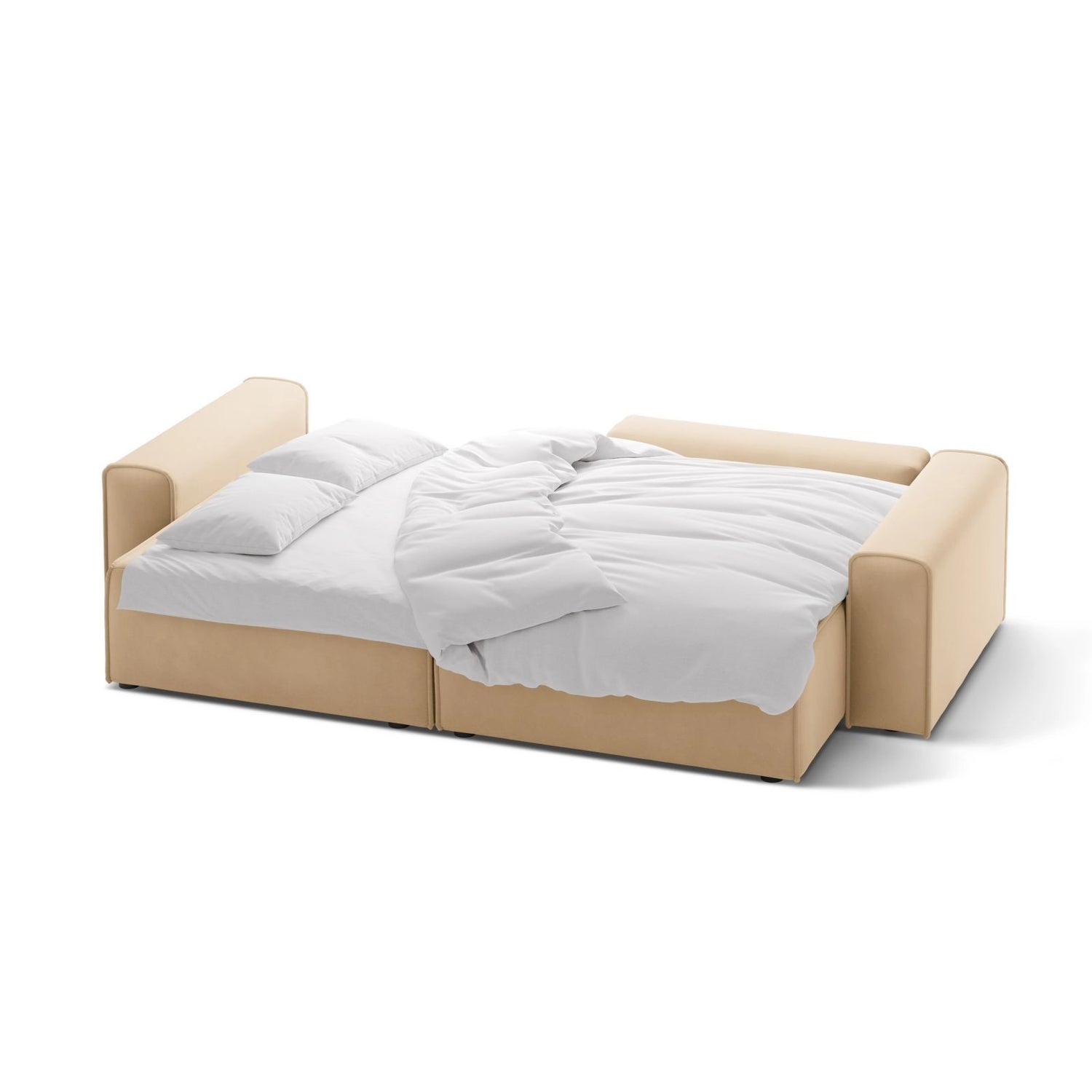Victor 3-Sitzer Ecksofa, Rechte Seite, ausziehbar mit Schlaffunktion und Bettkasten, aus Samt in Nude (Paris Beige), 246x148 cm von Micadoni – Bild 5