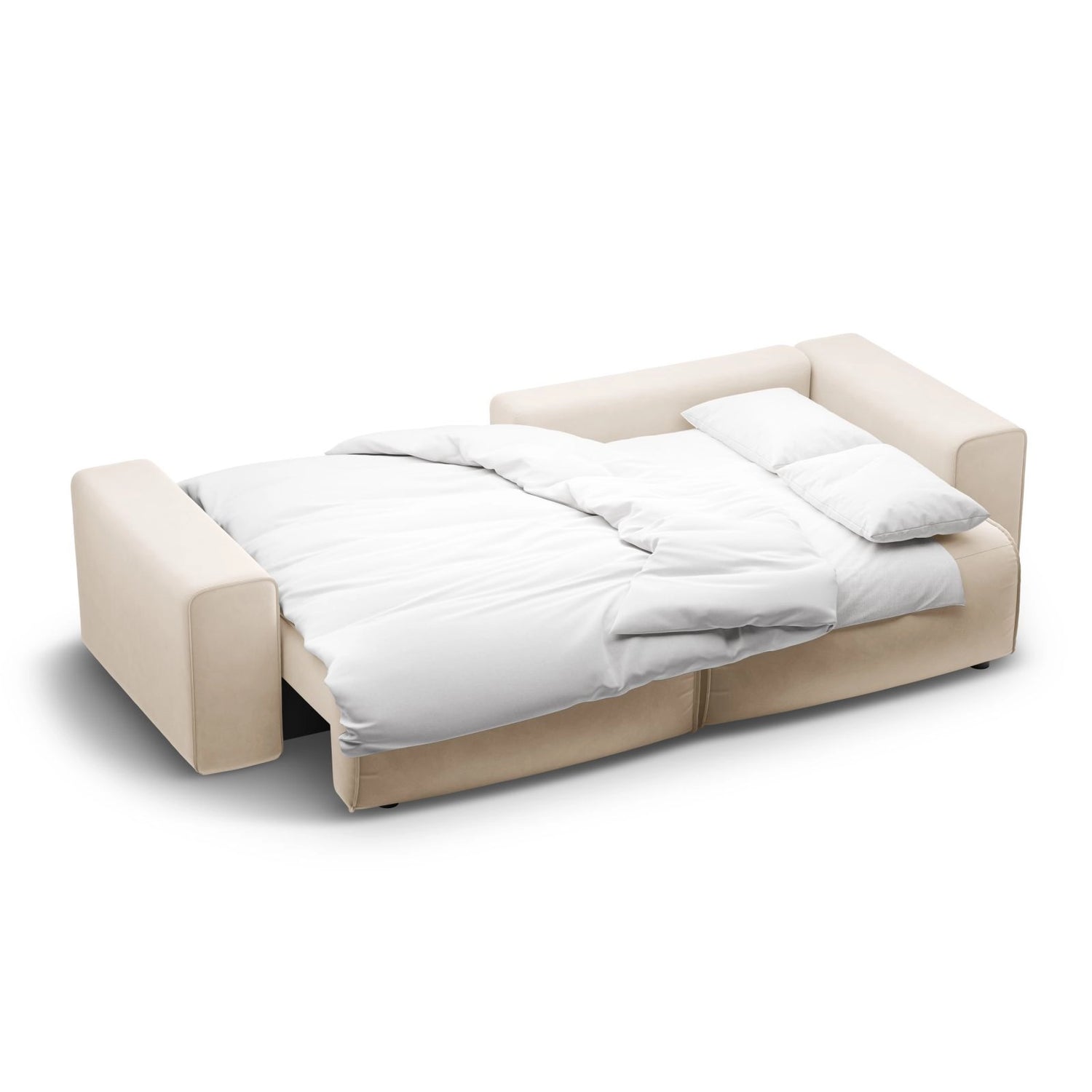 Victor 3-Sitzer Ecksofa, Rechte Seite, ausziehbar mit Schlaffunktion und Bettkasten, aus Samt in Nude (Paris Beige), 246x148 cm von Micadoni – Bild 7