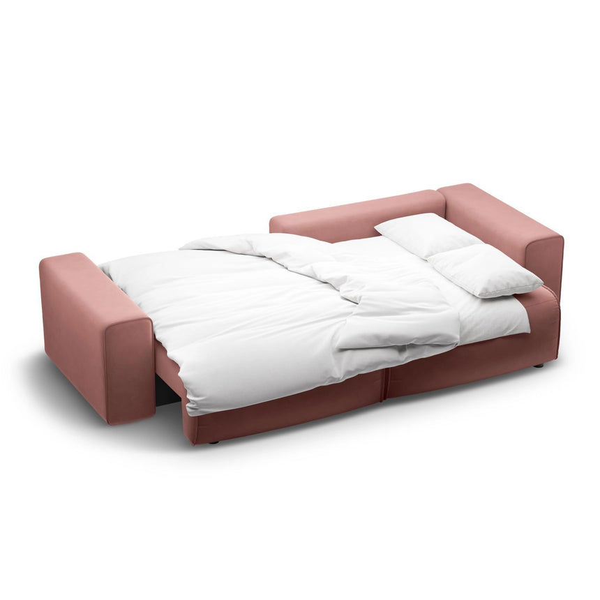 Victor 3-Sitzer Ecksofa, Rechte Seite, ausziehbar mit Schlaffunktion und Bettkasten, aus Samt in Rosa (Paris Salmon), 246x148 cm von Micadoni – Bild 7