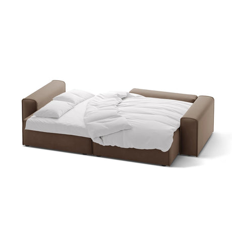 Victor 3-Sitzer Ecksofa, Rechte Seite, ausziehbar mit Schlaffunktion und Bettkasten, aus Samt in Schokolade (Paris Chocolate), 246x148 cm von Micadoni – Bild 5