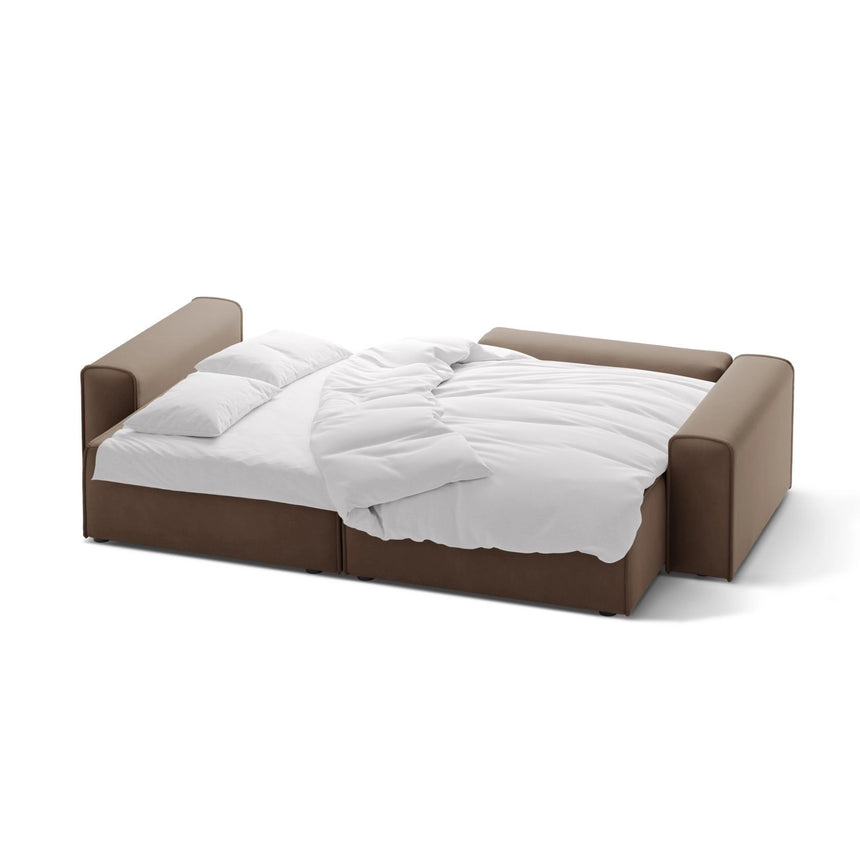 Victor 3-Sitzer Ecksofa, Rechte Seite, ausziehbar mit Schlaffunktion und Bettkasten, aus Samt in Schokolade (Paris Chocolate), 246x148 cm von Micadoni – Bild 5