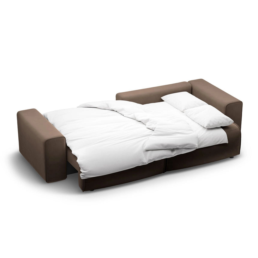 Victor 3-Sitzer Ecksofa, Rechte Seite, ausziehbar mit Schlaffunktion und Bettkasten, aus Samt in Schokolade (Paris Chocolate), 246x148 cm von Micadoni – Bild 7
