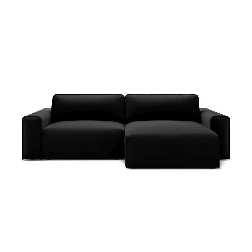 Victor 3-Sitzer Ecksofa, Rechte Seite, ausziehbar mit Schlaffunktion und Bettkasten, aus Samt in Schwarz (Paris Black), 246x148 cm von Micadoni – Bild 1