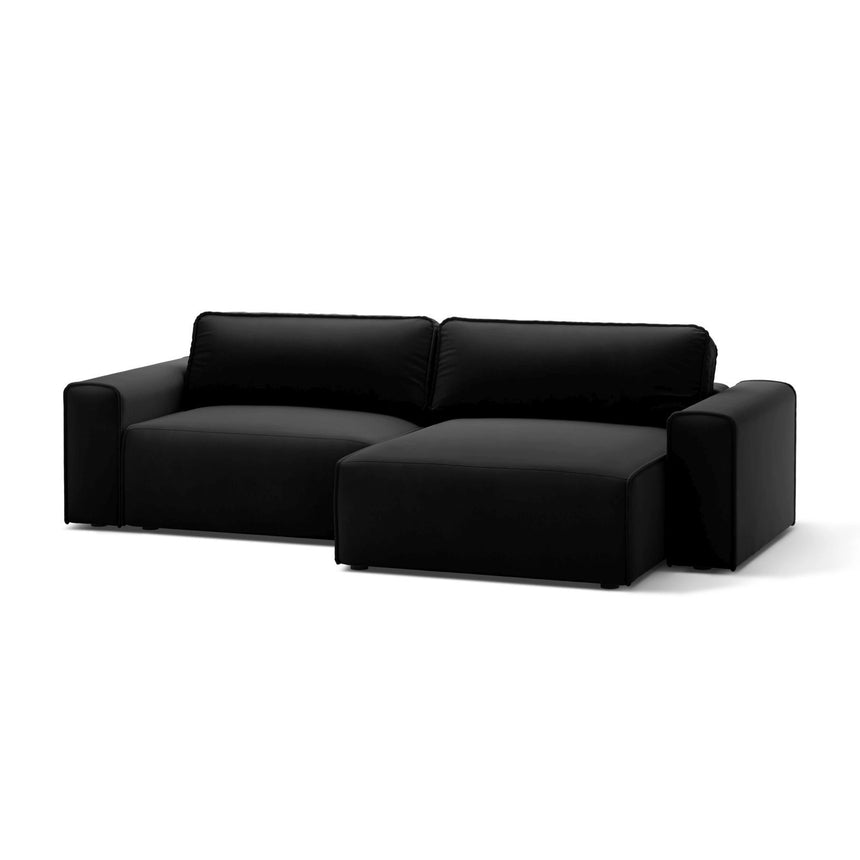 Victor 3-Sitzer Ecksofa, Rechte Seite, ausziehbar mit Schlaffunktion und Bettkasten, aus Samt in Schwarz (Paris Black), 246x148 cm von Micadoni – Bild 4