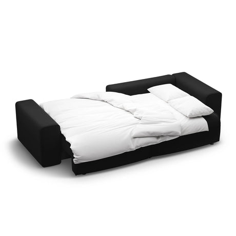 Victor 3-Sitzer Ecksofa, Rechte Seite, ausziehbar mit Schlaffunktion und Bettkasten, aus Samt in Schwarz (Paris Black), 246x148 cm von Micadoni – Bild 7