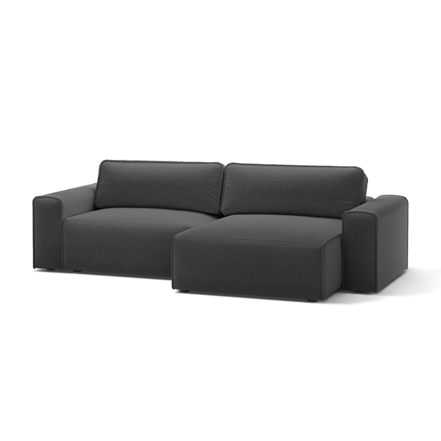 Victor 3-Sitzer Ecksofa, Rechte Seite, ausziehbar mit Schlaffunktion und Bettkasten, aus Strukturierter Stoff in Anthrazit (Moly 97), 246x148 cm von Micadoni – Bild 4