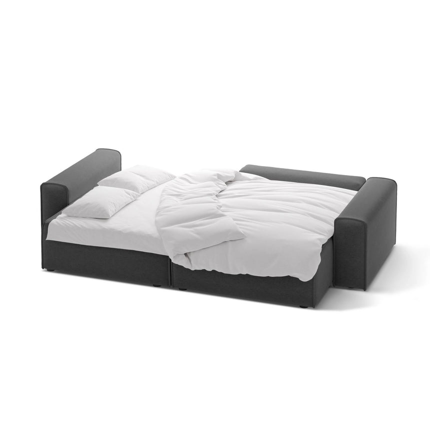 Victor 3-Sitzer Ecksofa, Rechte Seite, ausziehbar mit Schlaffunktion und Bettkasten, aus Strukturierter Stoff in Anthrazit (Moly 97), 246x148 cm von Micadoni – Bild 5