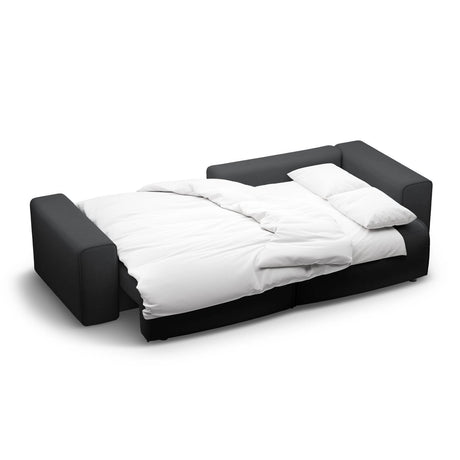 Victor 3-Sitzer Ecksofa, Rechte Seite, ausziehbar mit Schlaffunktion und Bettkasten, aus Strukturierter Stoff in Anthrazit (Moly 97), 246x148 cm von Micadoni – Bild 7