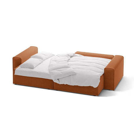 Victor 3-Sitzer Ecksofa, Rechte Seite, ausziehbar mit Schlaffunktion und Bettkasten, aus Strukturierter Stoff in Brick (Moly 54), 246x148 cm von Micadoni – Bild 5