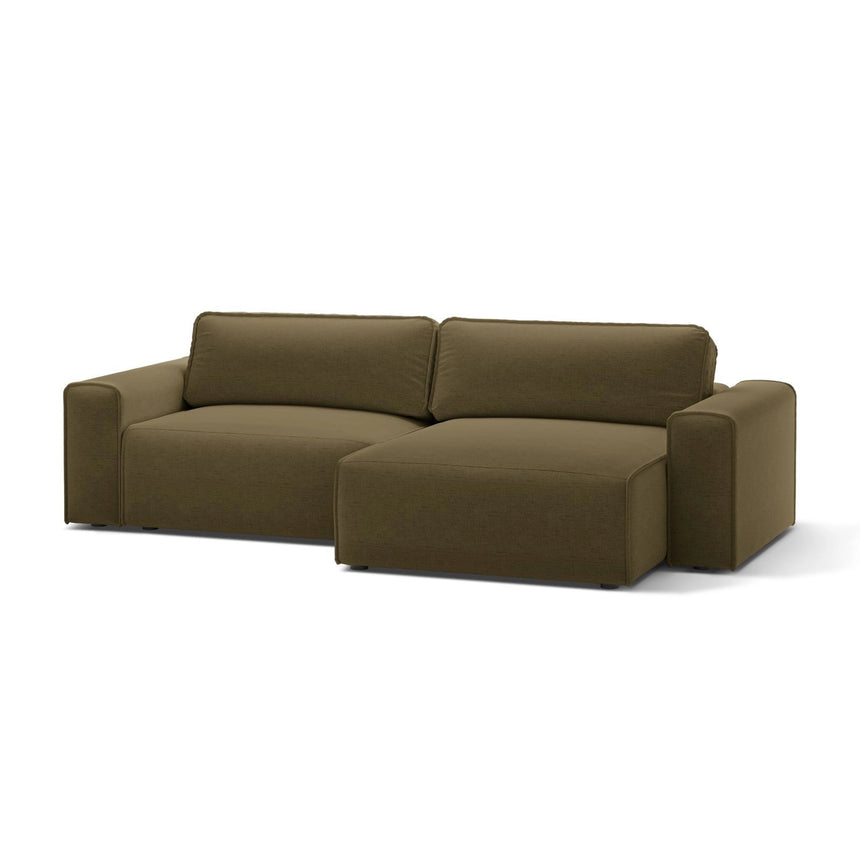 Victor 3-Sitzer Ecksofa, Rechte Seite, ausziehbar mit Schlaffunktion und Bettkasten, aus Strukturierter Stoff in Grün (Moly 38), 246x148 cm von Micadoni – Bild 4