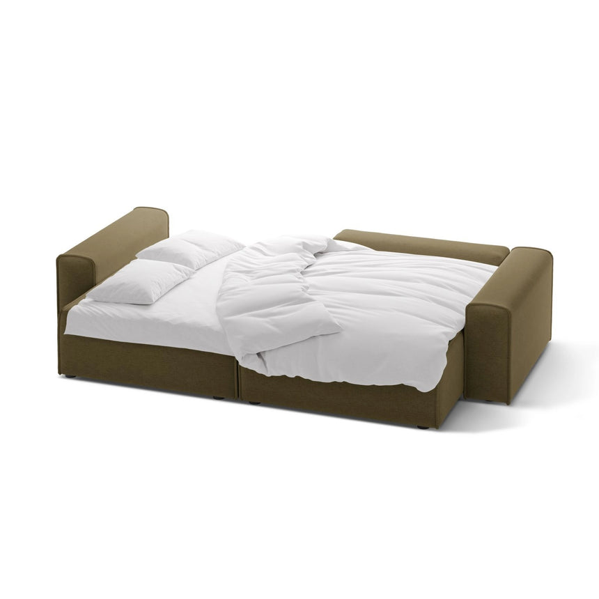 Victor 3-Sitzer Ecksofa, Rechte Seite, ausziehbar mit Schlaffunktion und Bettkasten, aus Strukturierter Stoff in Grün (Moly 38), 246x148 cm von Micadoni – Bild 5