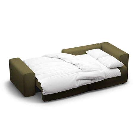 Victor 3-Sitzer Ecksofa, Rechte Seite, ausziehbar mit Schlaffunktion und Bettkasten, aus Strukturierter Stoff in Grün (Moly 38), 246x148 cm von Micadoni – Bild 7