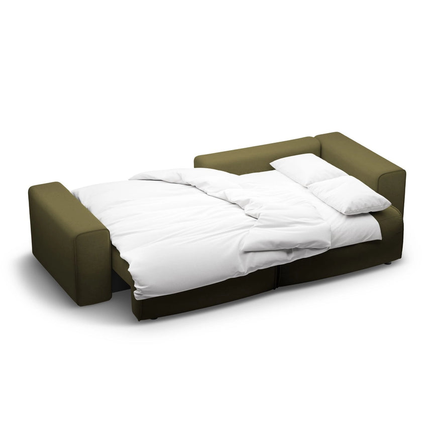 Victor 3-Sitzer Ecksofa, Rechte Seite, ausziehbar mit Schlaffunktion und Bettkasten, aus Strukturierter Stoff in Grün (Moly 38), 246x148 cm von Micadoni – Bild 7