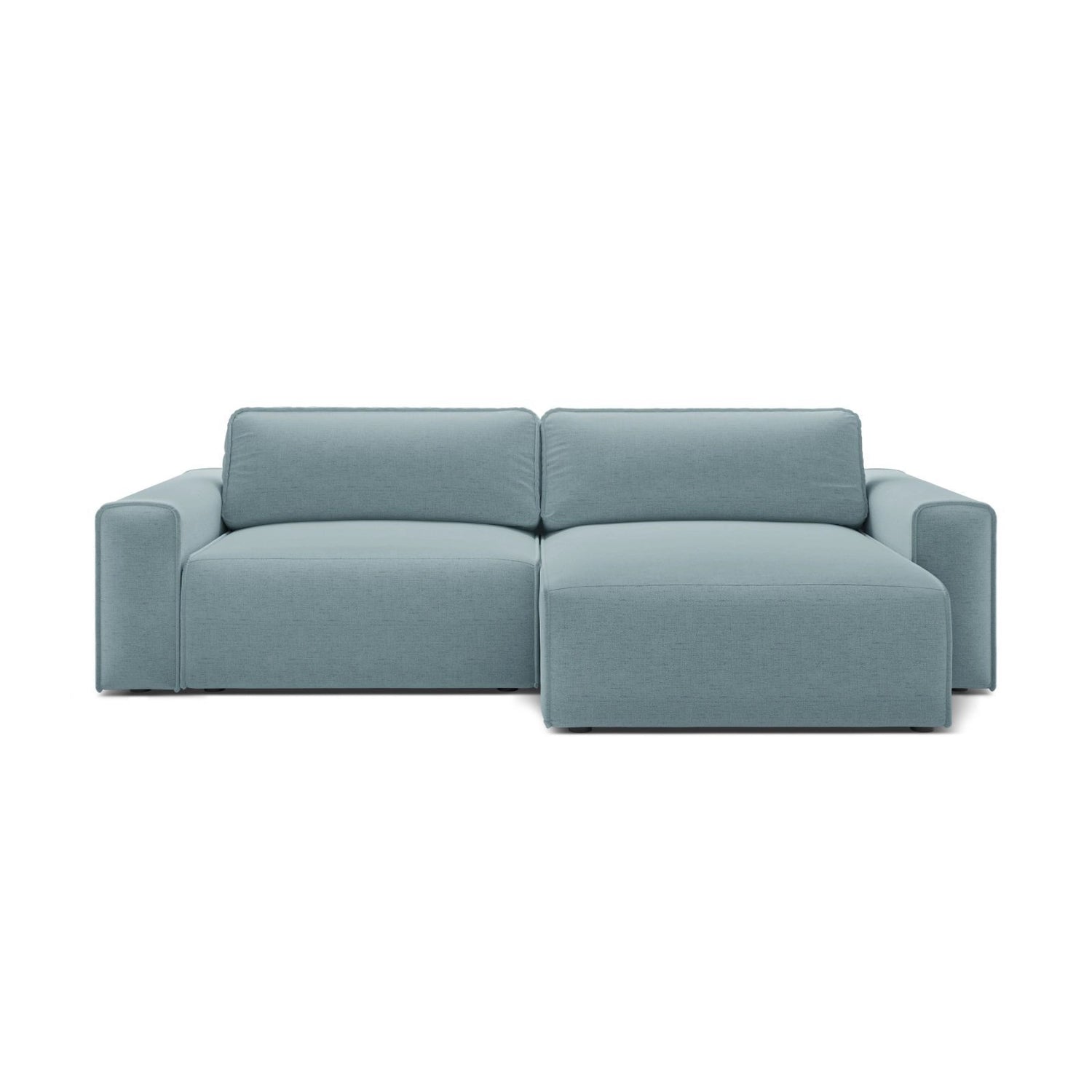 Victor 3-Sitzer Ecksofa, Rechte Seite, ausziehbar mit Schlaffunktion und Bettkasten, aus Strukturierter Stoff in Hellblau (Moly 74), 246x148 cm von Micadoni – Bild 1