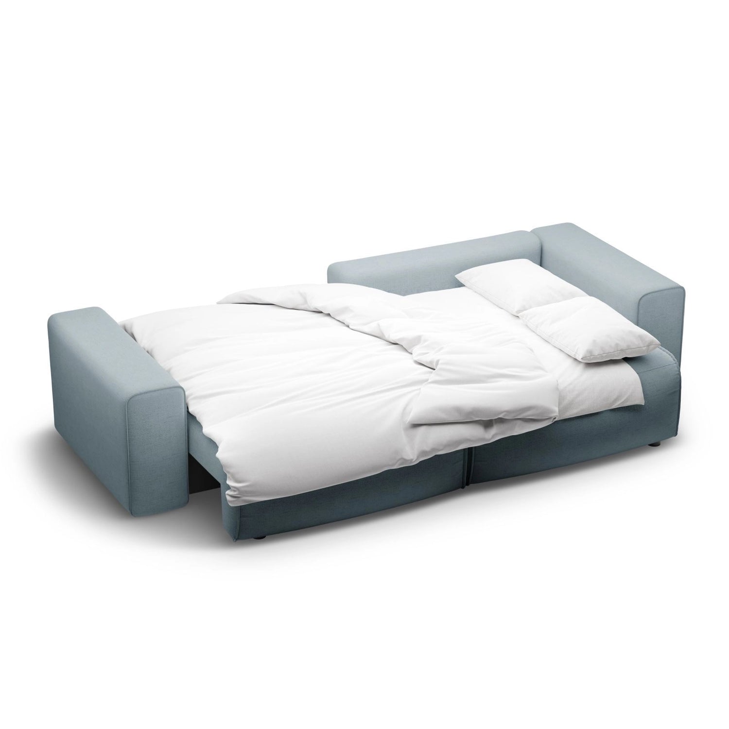 Victor 3-Sitzer Ecksofa, Rechte Seite, ausziehbar mit Schlaffunktion und Bettkasten, aus Strukturierter Stoff in Hellblau (Moly 74), 246x148 cm von Micadoni – Bild 7