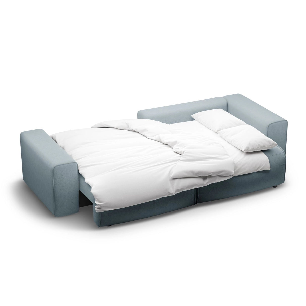 Victor 3-Sitzer Ecksofa, Rechte Seite, ausziehbar mit Schlaffunktion und Bettkasten, aus Strukturierter Stoff in Hellblau (Moly 74), 246x148 cm von Micadoni – Bild 7