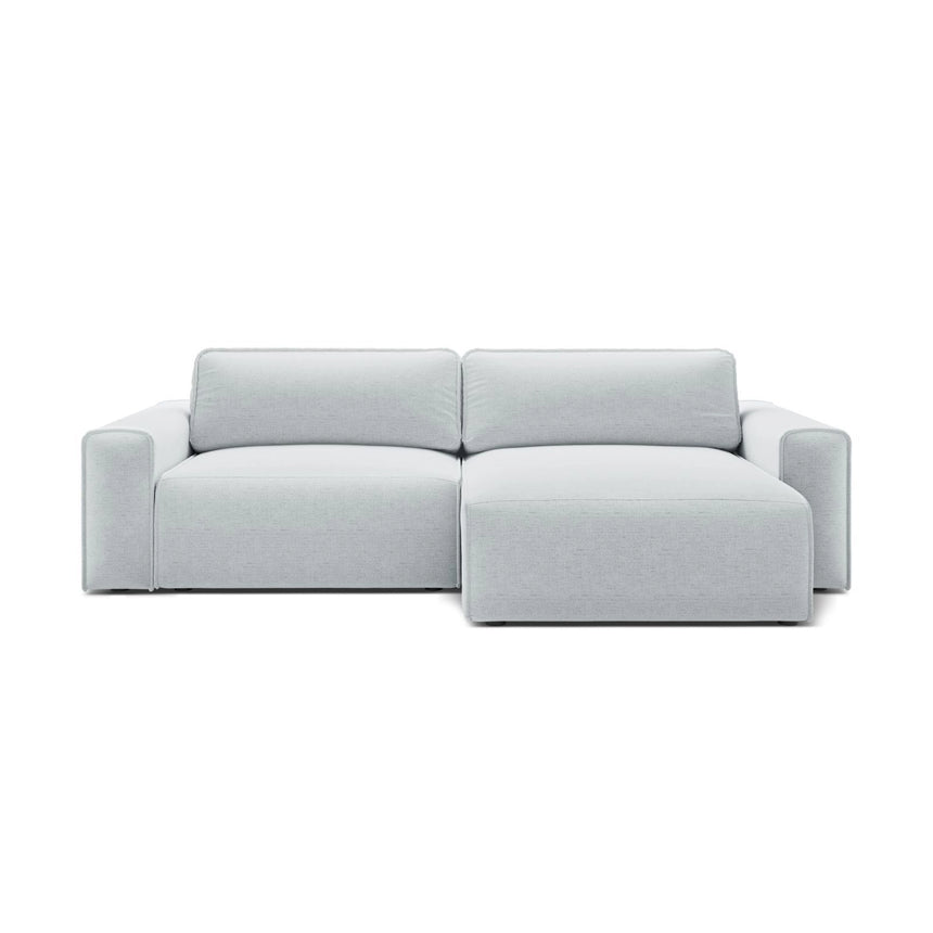 Victor 3-Sitzer Ecksofa, Rechte Seite, ausziehbar mit Schlaffunktion und Bettkasten, aus Strukturierter Stoff in Hellgrau (Moly 70), 246x148 cm von Micadoni – Bild 1