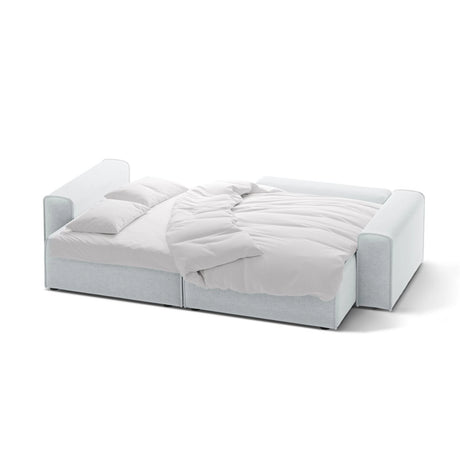 Victor 3-Sitzer Ecksofa, Rechte Seite, ausziehbar mit Schlaffunktion und Bettkasten, aus Strukturierter Stoff in Hellgrau (Moly 70), 246x148 cm von Micadoni – Bild 5