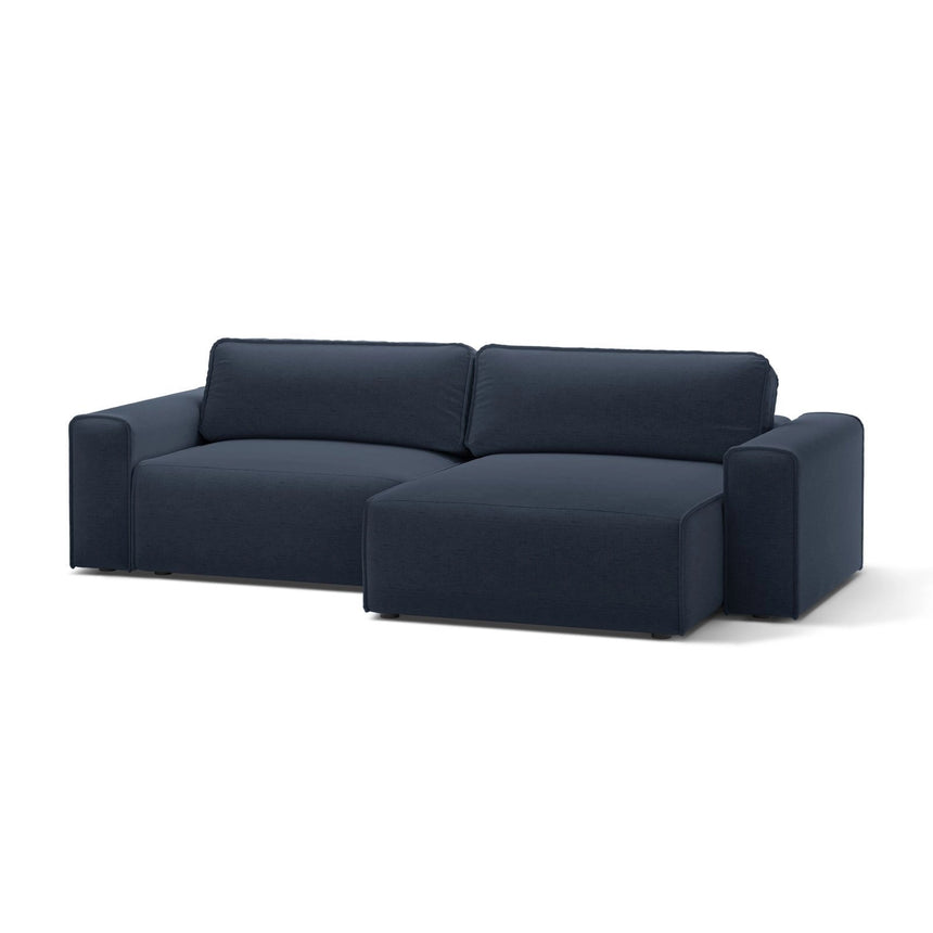 Victor 3-Sitzer Ecksofa, Rechte Seite, ausziehbar mit Schlaffunktion und Bettkasten, aus Strukturierter Stoff in Königsblau (Moly 79), 246x148 cm von Micadoni – Bild 4