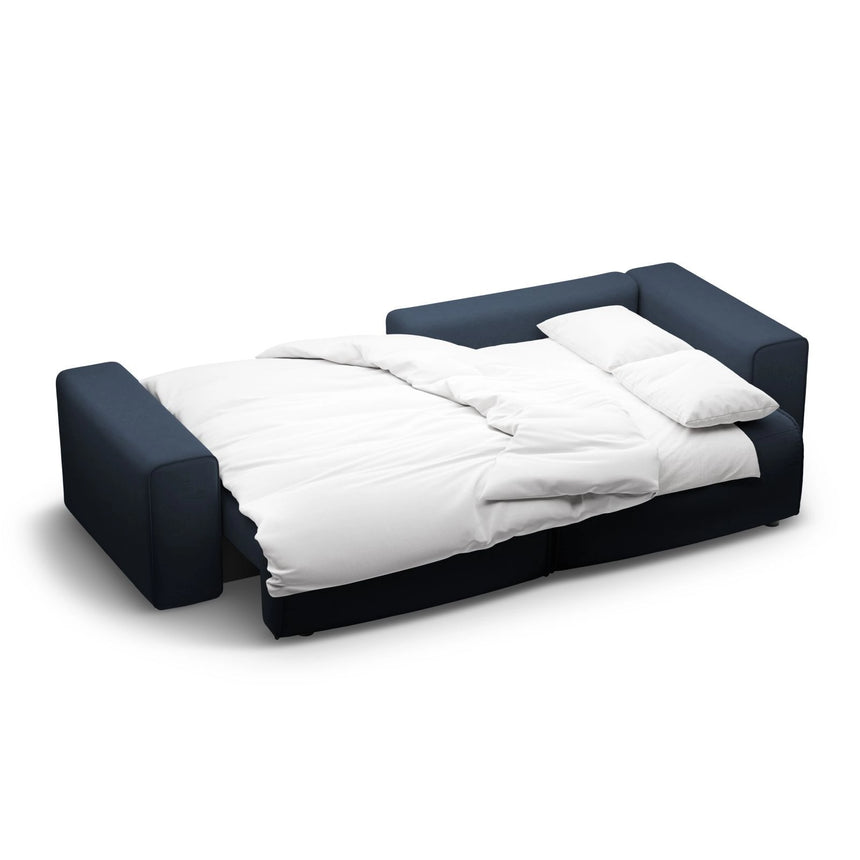 Victor 3-Sitzer Ecksofa, Rechte Seite, ausziehbar mit Schlaffunktion und Bettkasten, aus Strukturierter Stoff in Königsblau (Moly 79), 246x148 cm von Micadoni – Bild 7