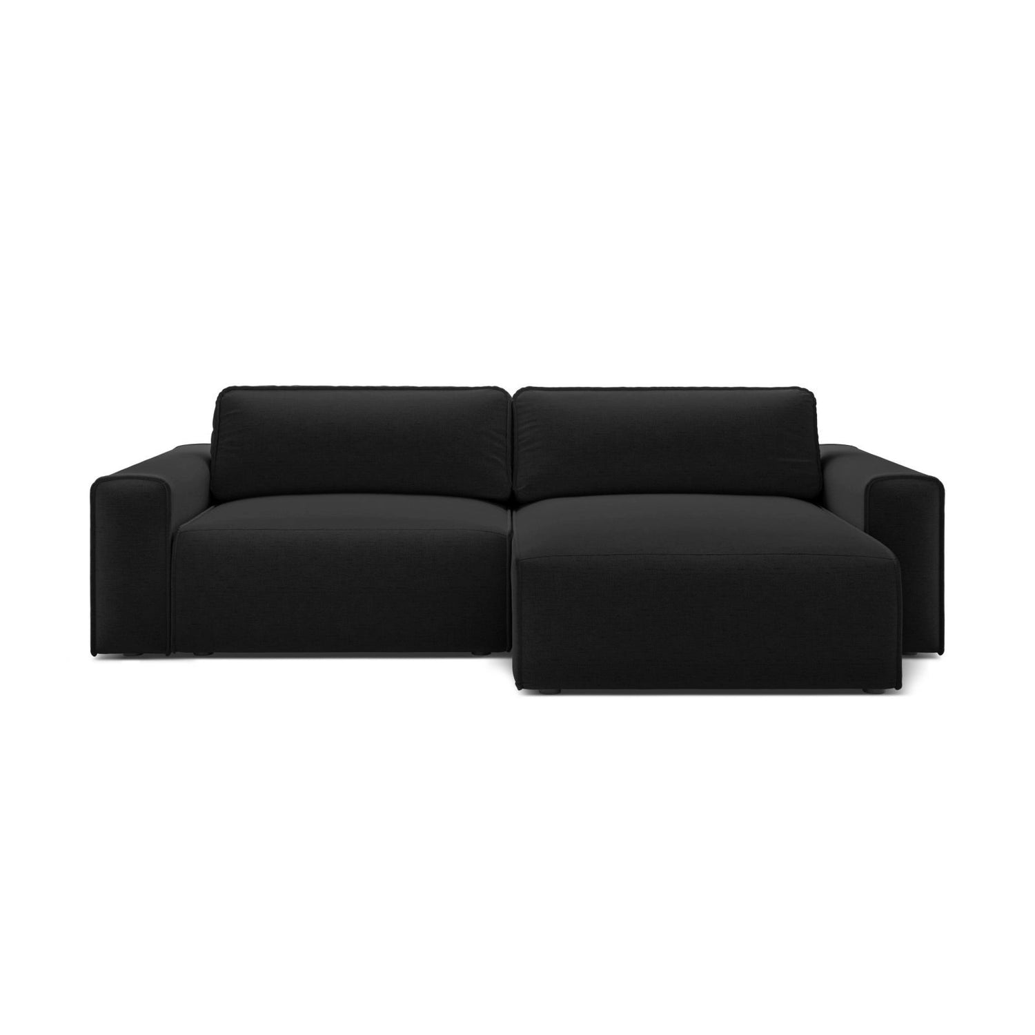 Victor 3-Sitzer Ecksofa, Rechte Seite, ausziehbar mit Schlaffunktion und Bettkasten, aus Strukturierter Stoff in Schwarz (Moly 99), 246x148 cm von Micadoni – Bild 1