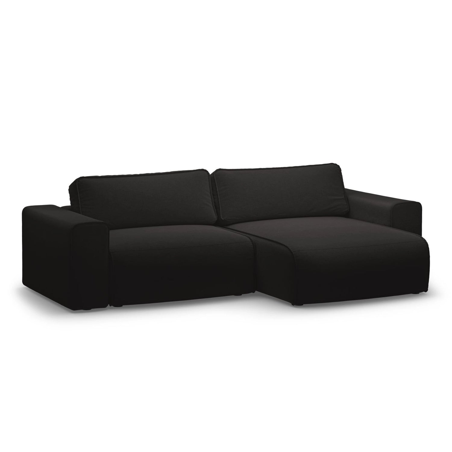 Victor 3-Sitzer Ecksofa, Rechte Seite, ausziehbar mit Schlaffunktion und Bettkasten, aus Strukturierter Stoff in Schwarz (Moly 99), 246x148 cm von Micadoni – Bild 4