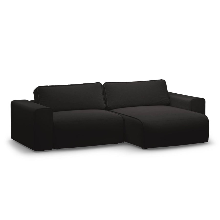 Victor 3-Sitzer Ecksofa, Rechte Seite, ausziehbar mit Schlaffunktion und Bettkasten, aus Strukturierter Stoff in Schwarz (Moly 99), 246x148 cm von Micadoni – Bild 4