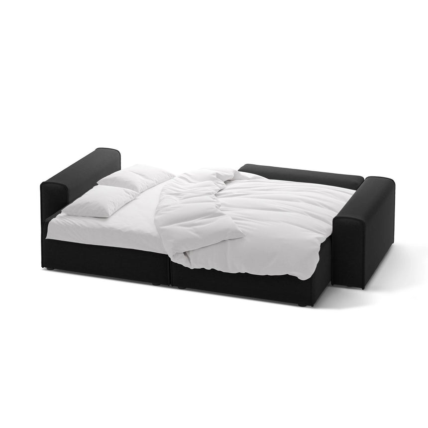 Victor 3-Sitzer Ecksofa, Rechte Seite, ausziehbar mit Schlaffunktion und Bettkasten, aus Strukturierter Stoff in Schwarz (Moly 99), 246x148 cm von Micadoni – Bild 5