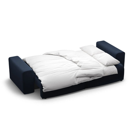 Victor 3-Sitzer Sofa, ausklappbar, mit Schlaffunktion und Bettkasten, aus Samt in Dunkelblau (Paris Deep Blue), 246x100 cm von Micadoni – Bild 7