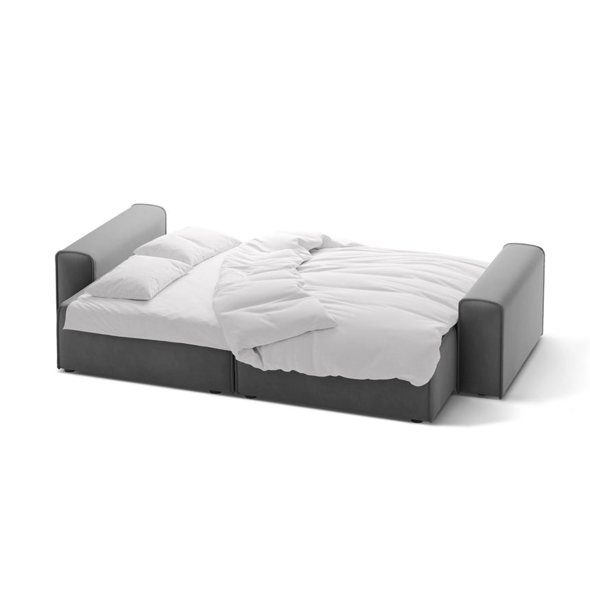 Victor 3-Sitzer Sofa, ausklappbar, mit Schlaffunktion und Bettkasten, aus Samt in Grau (Paris Steel), 246x100 cm von Micadoni – Bild 5