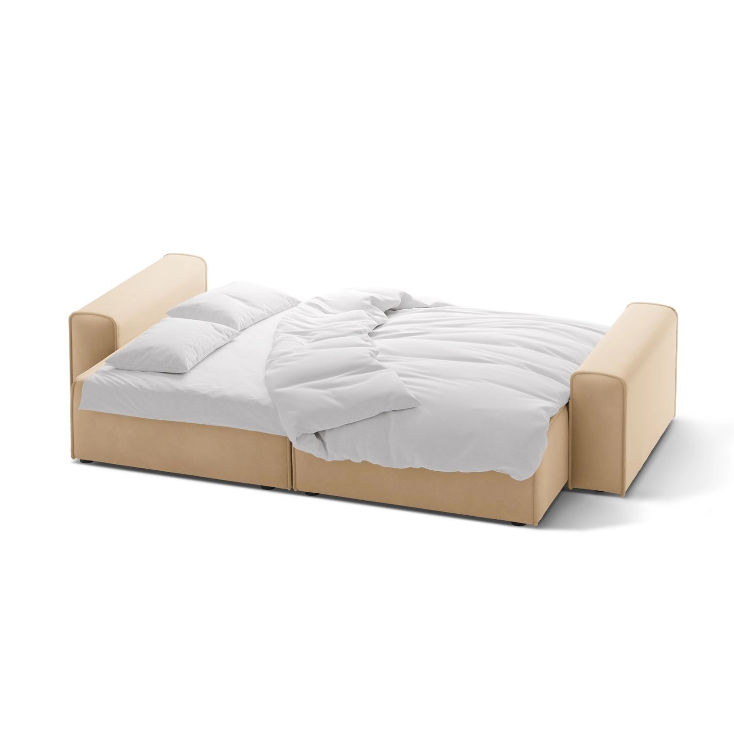 Victor 3-Sitzer Sofa, ausklappbar, mit Schlaffunktion und Bettkasten, aus Samt in Nude (Paris Beige), 246x100 cm von Micadoni – Bild 5