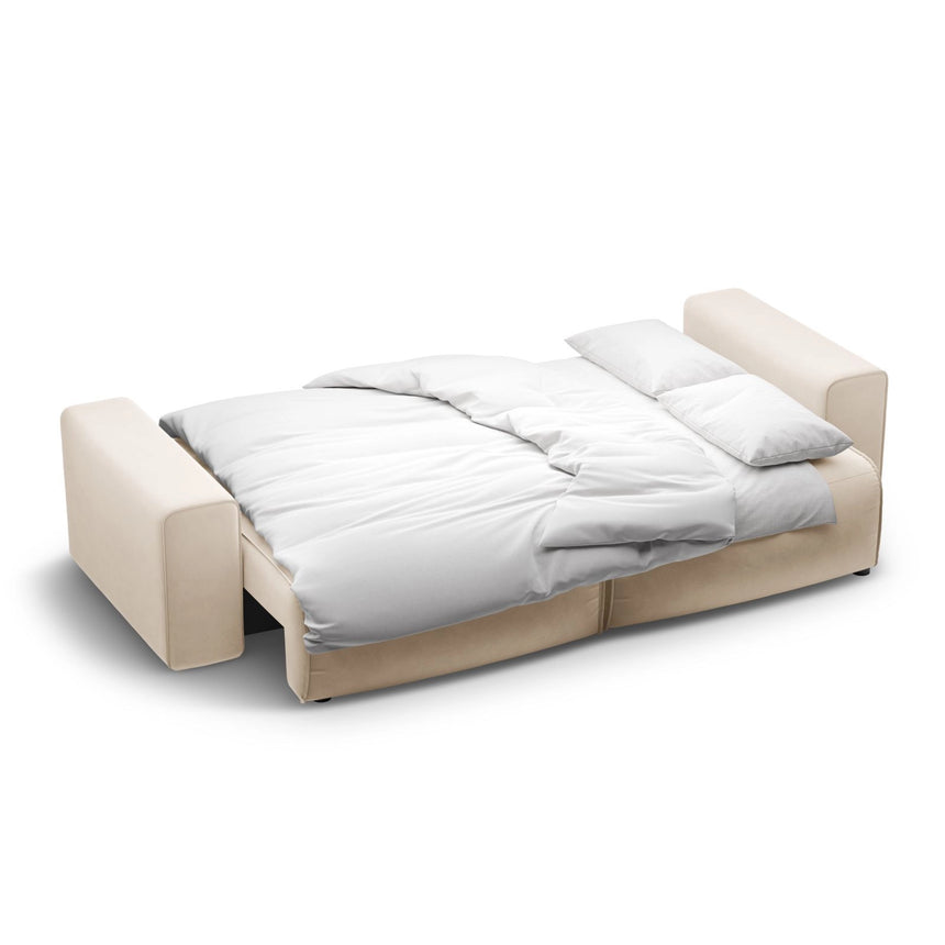 Victor 3-Sitzer Sofa, ausklappbar, mit Schlaffunktion und Bettkasten, aus Samt in Nude (Paris Beige), 246x100 cm von Micadoni – Bild 7
