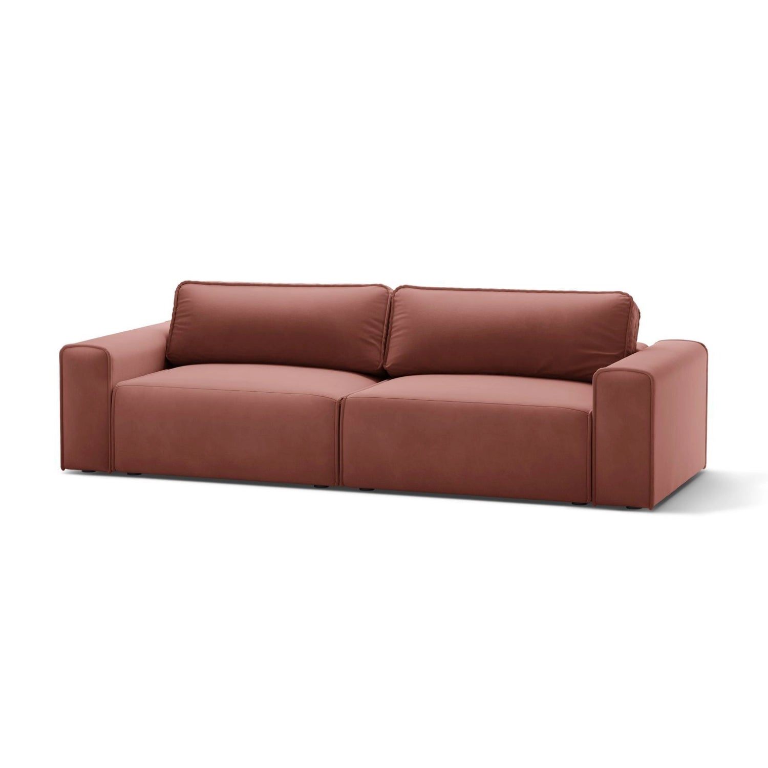 Victor 3-Sitzer Sofa, ausklappbar, mit Schlaffunktion und Bettkasten, aus Samt in Rosa (Paris Salmon), 246x100 cm von Micadoni – Bild 4