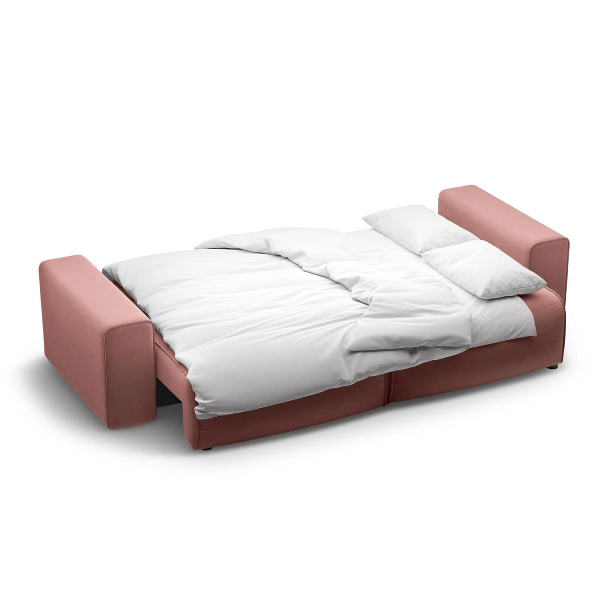 Victor 3-Sitzer Sofa, ausklappbar, mit Schlaffunktion und Bettkasten, aus Samt in Rosa (Paris Salmon), 246x100 cm von Micadoni – Bild 7