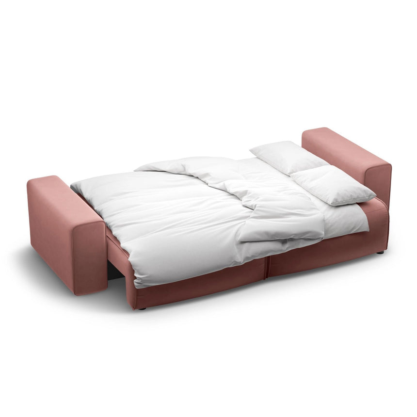 Victor 3-Sitzer Sofa, ausklappbar, mit Schlaffunktion und Bettkasten, aus Samt in Rosa (Paris Salmon), 246x100 cm von Micadoni – Bild 7